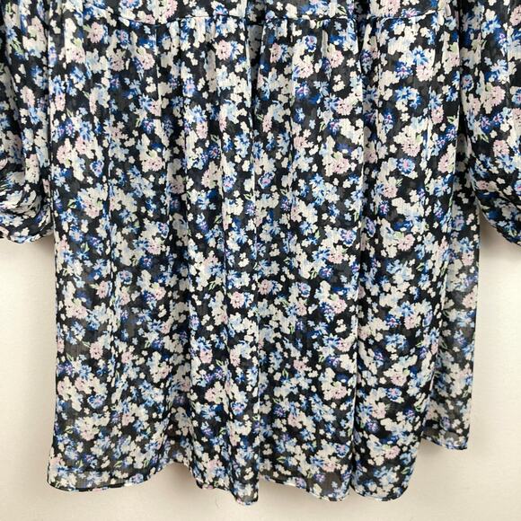 H&M Womens S Oversized Black Ditsy Floral Sheer Chiffon Dress Cottage Milkmaid - Picture 11 of 11